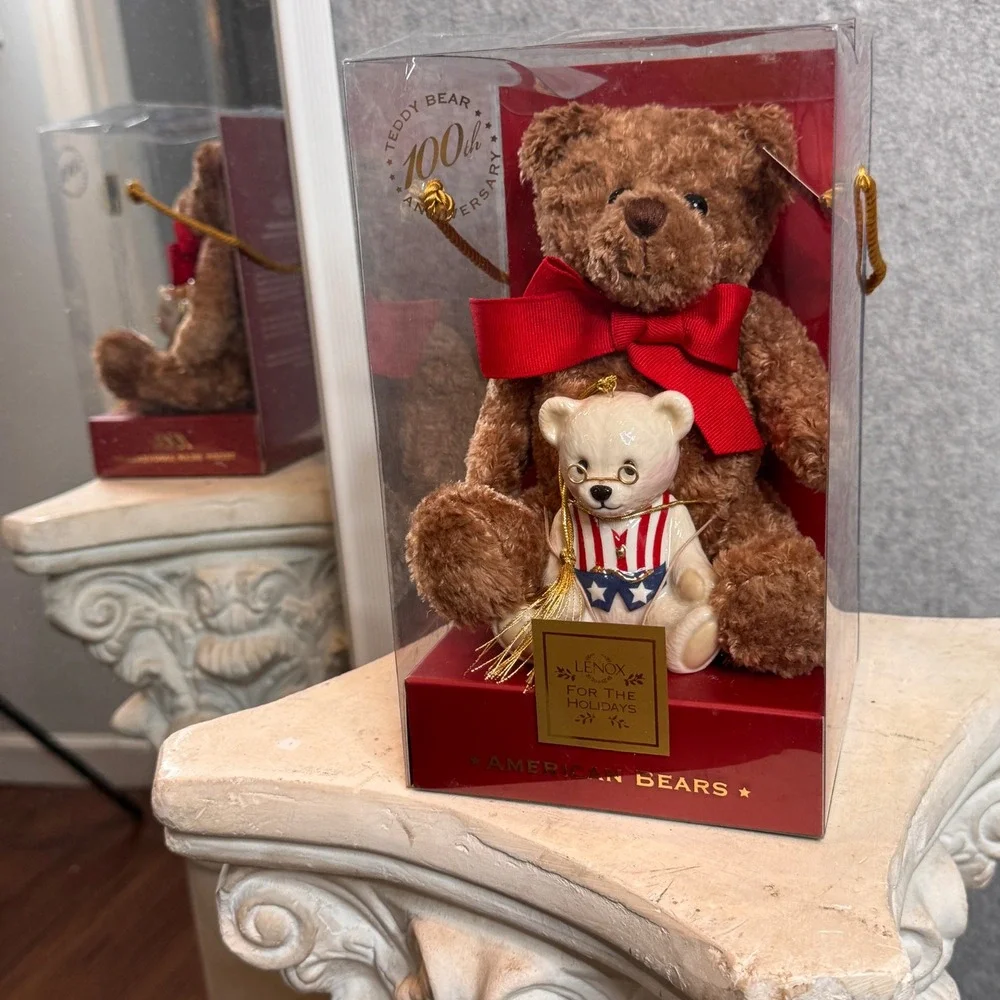 Lenox American Bears 100th Anniversary Holiday Teddy Bear Porcelain Ornament NIB